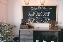 counter with blackboard at coffee shop